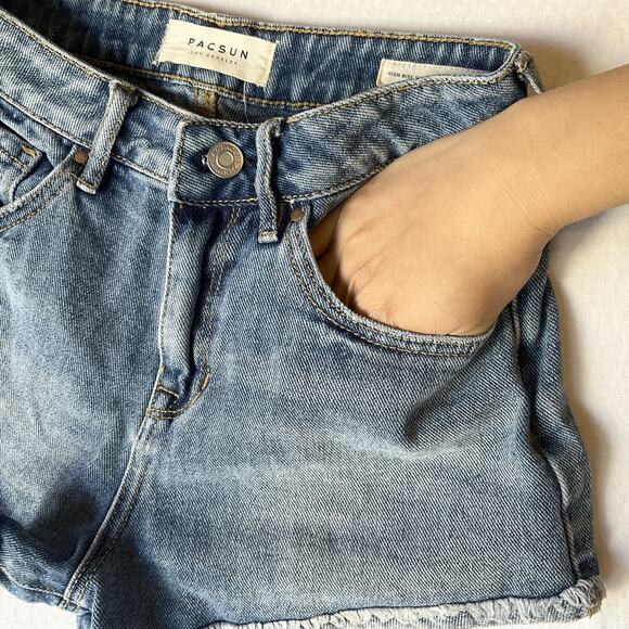 Pacsun Women Shorts 23 Blue Denim High Rise Short Shorts Frayed Hem - Picture 9 of 10
